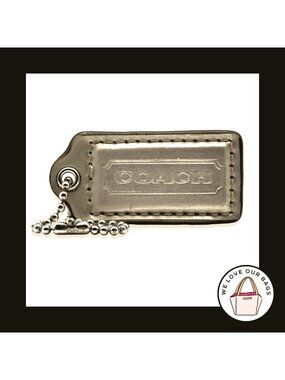 2" Medium COACH Light Gold Leather Nickel Key Fob Bag Charm Keychain Hang Tag